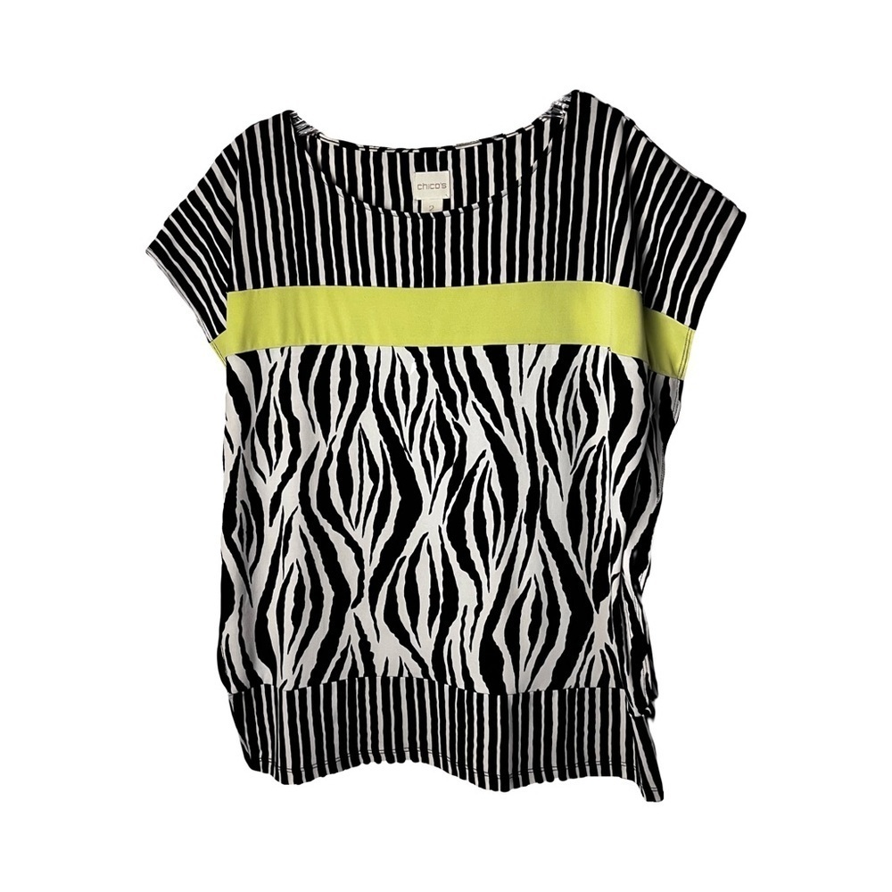 Chico's | Black White Zebra Print Cap Sleeve Blouse Top, Size 2 (Medium)